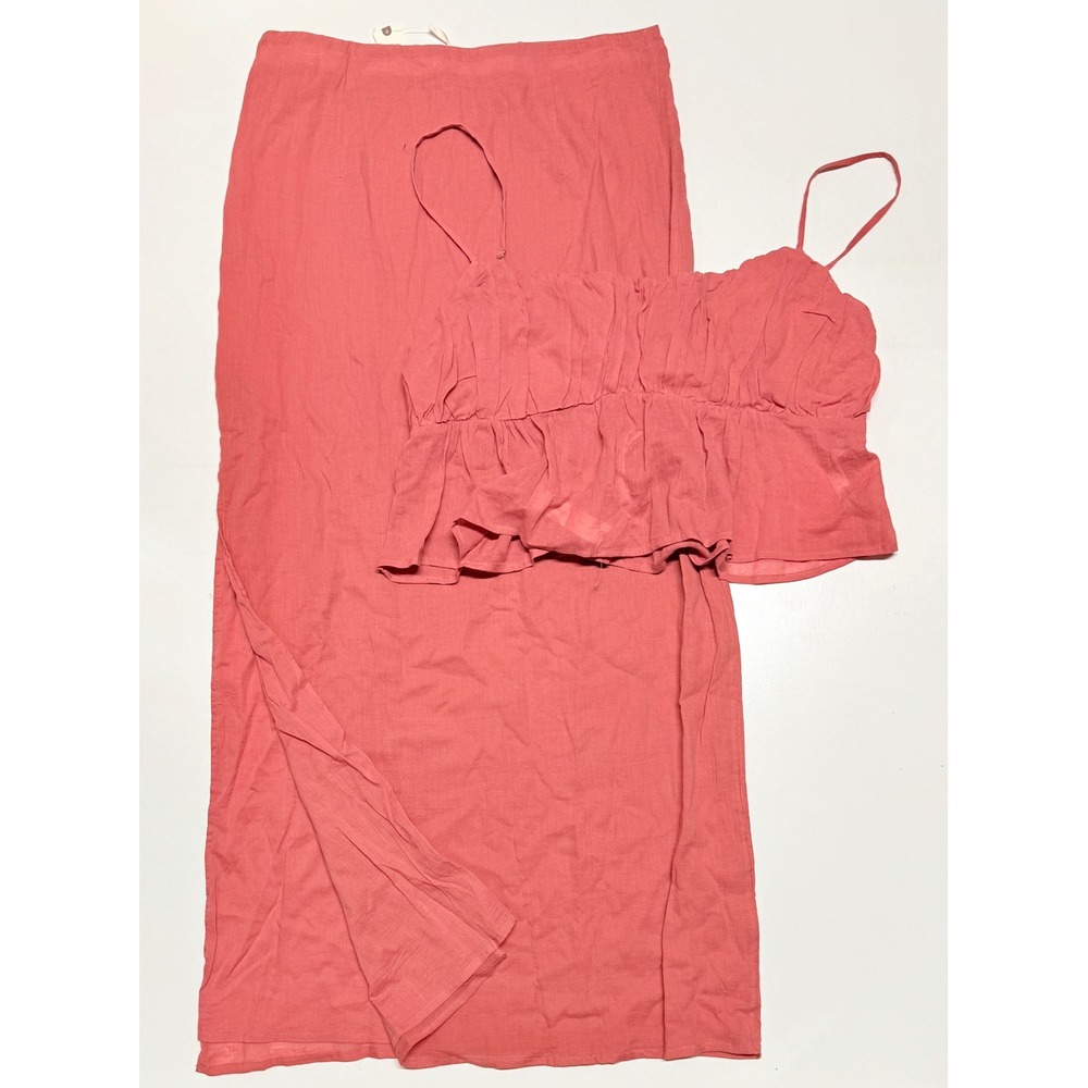 Anthropologie Rose Tyrie Pink Linen Blend Maxi Skirt and Crop Top Set L XL